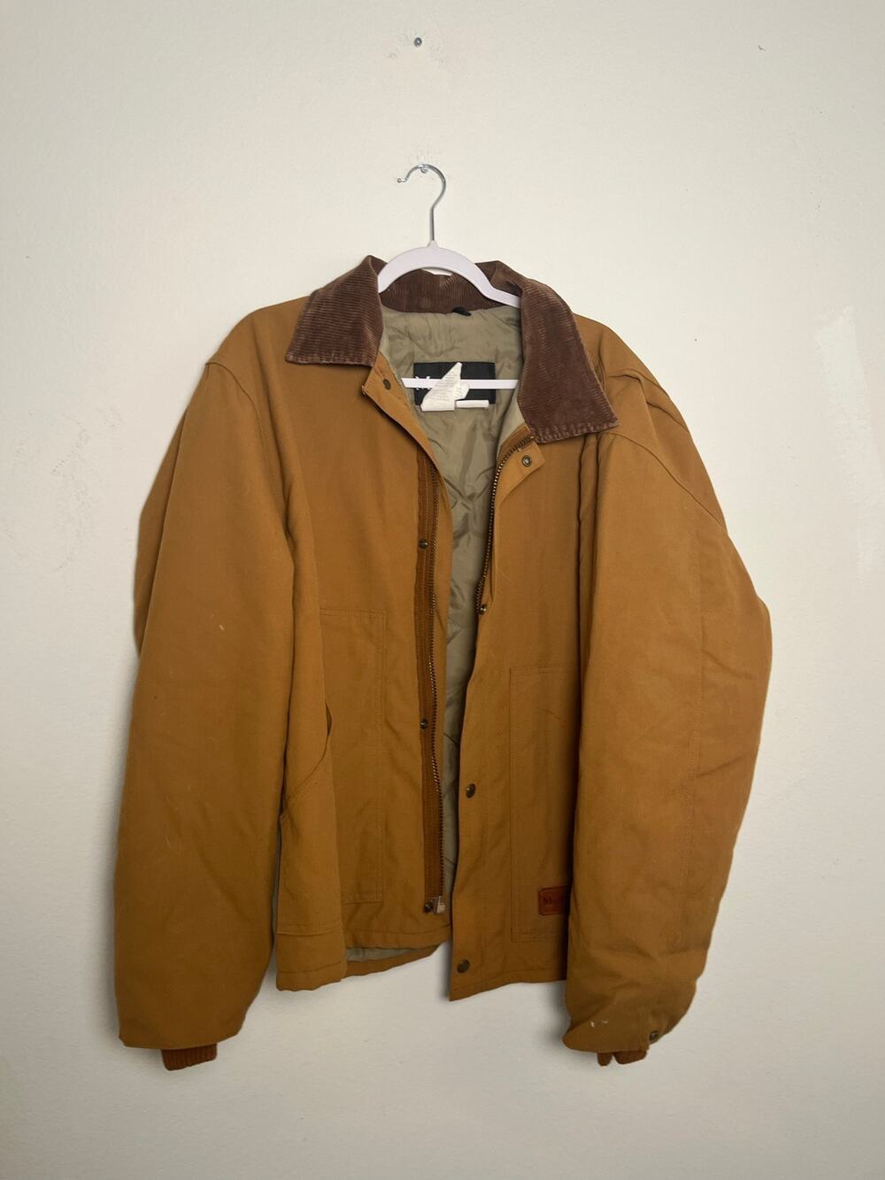 Master Made Mens XL Tall Canvas Work Jacket Brown Corduroy Collar Made in USA